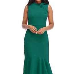Maggy London Green Flounce Dress with Neck Bow NWT
